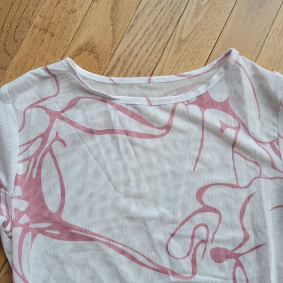 NWT Y2K Dazy Sheer Long Sleeve Top with Ruffle Wrist M Pink - Picture 5 of 15